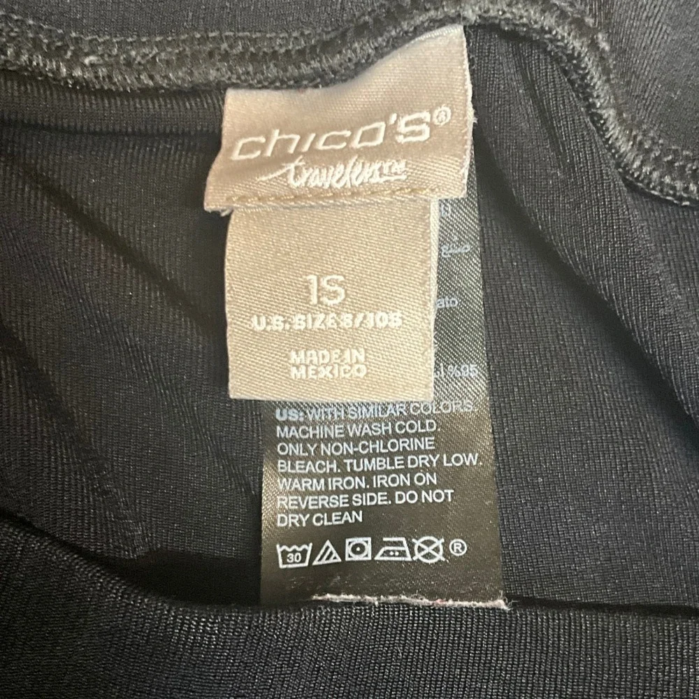 Chicos Travelers Black Wide Leg Pull On Pants Sz 1‎ S US 10 Acetate Spandex
